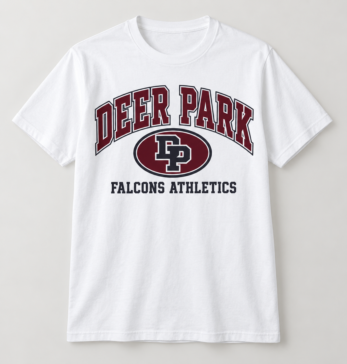 Deer Park Falcons Stadium Crest Tee in White — front view