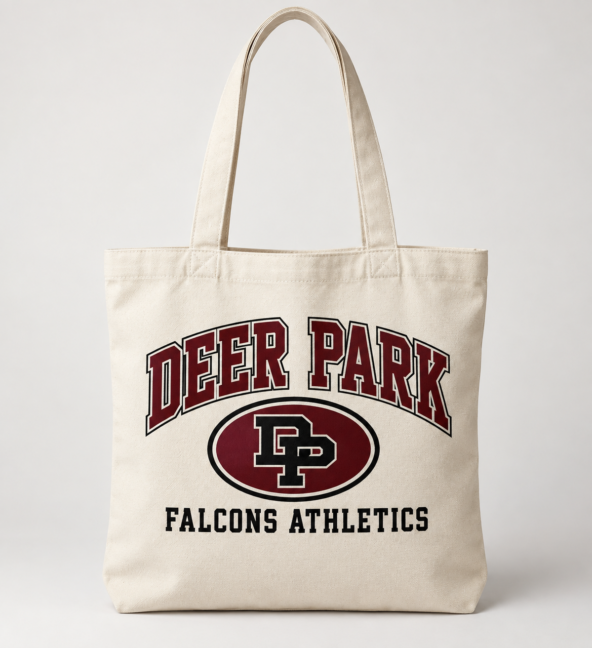 Deer Park Falcons Stadium Crest Tote Bag in Natural — front view