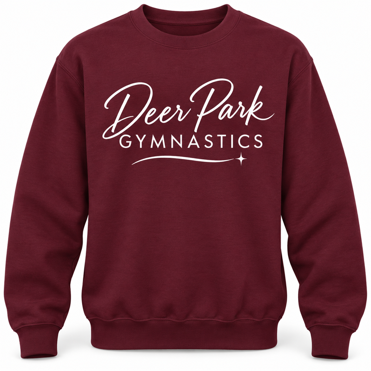 Deer Park Gymnastics Script Crewneck — Maroon