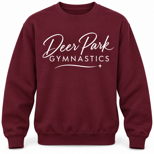 Deer Park Gymnastics Script Crewneck — Maroon