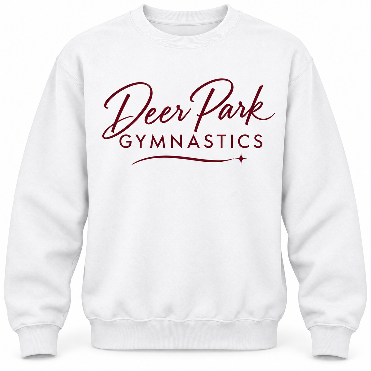 Deer Park Gymnastics Script Crewneck — White