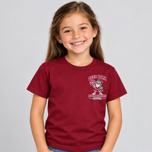 Little Falcons youth cheer tee shown on a child, digital mockup