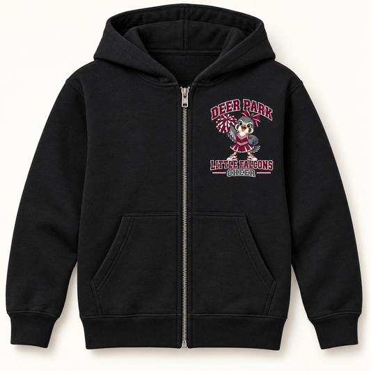 Deer Park Cheer Little Falcons youth full-zip hoodie in Black with left-chest badge
