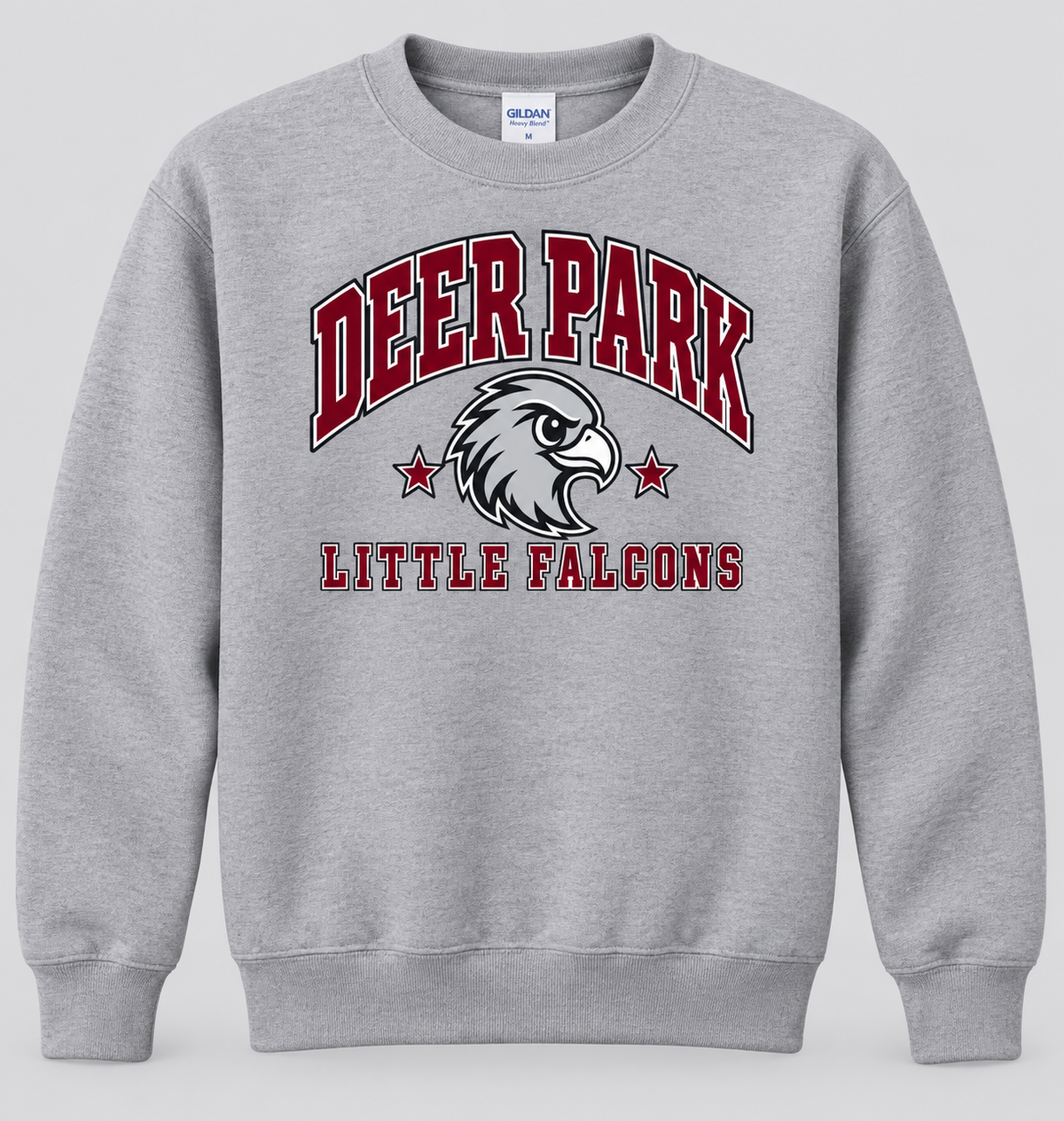 Deer Park Little Falcons Collegiate Youth Crewneck Sweatshirt in sport grey, front view