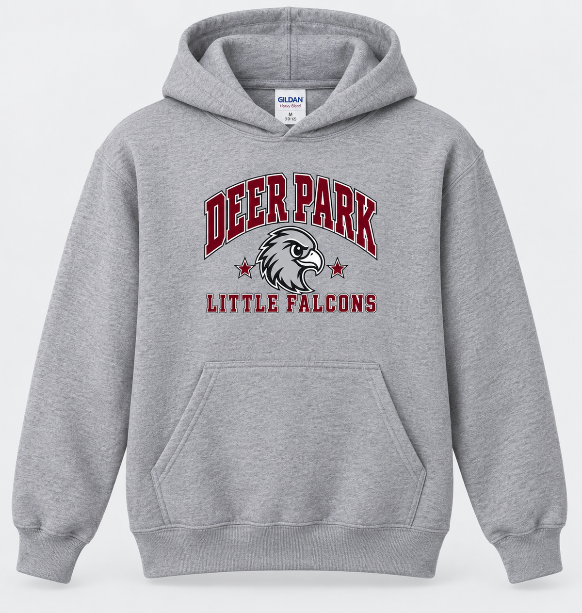 Deer Park Little Falcons Collegiate Youth Pullover Hoodie in sport grey, front view