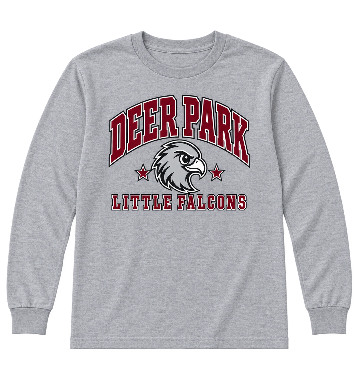 Deer Park Little Falcons Collegiate Youth Long-Sleeve T-Shirt in sport grey, front view