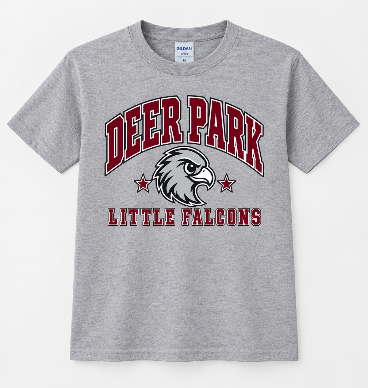 Deer Park Little Falcons Collegiate Youth T-Shirt in sport grey, front view