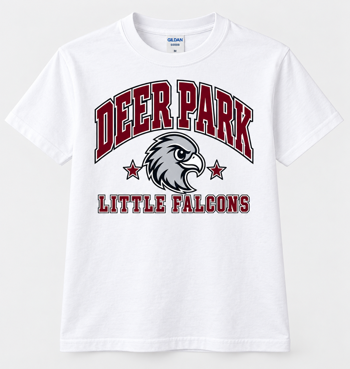 Deer Park Little Falcons Collegiate Youth T-Shirt in white, front view