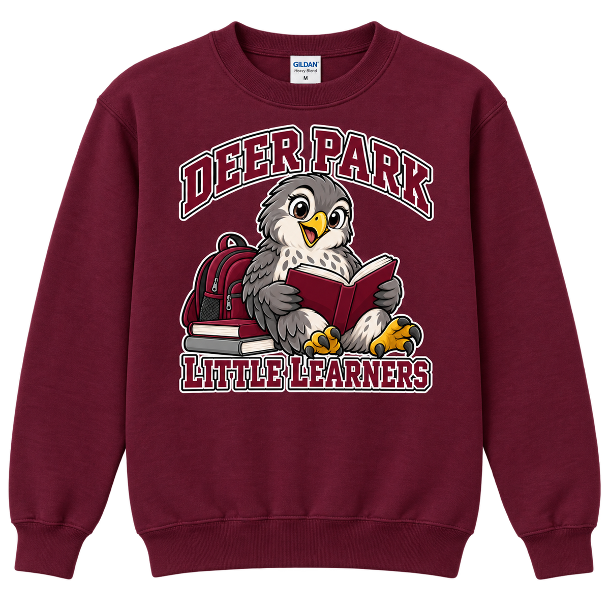 Deer Park Little Falcons Little Learner Youth Crewneck Sweatshirt in maroon, front view