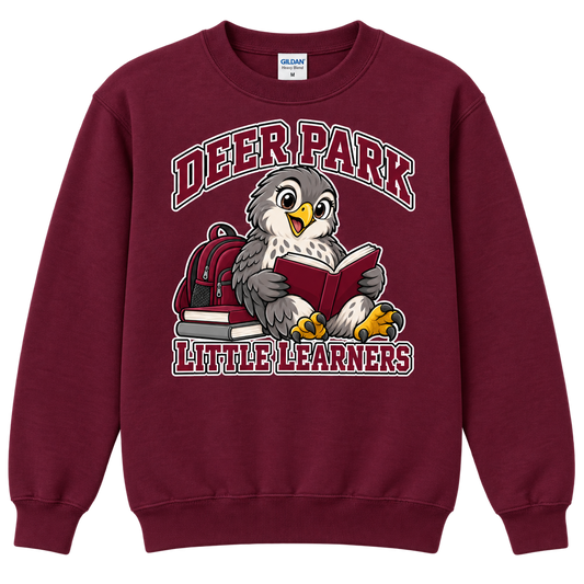 Deer Park Little Falcons Little Learner Youth Crewneck Sweatshirt in maroon, front view