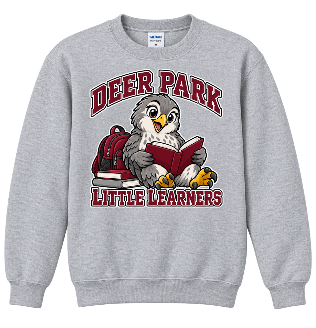 Deer Park Little Falcons Little Learner Youth Crewneck Sweatshirt in sport grey, front view