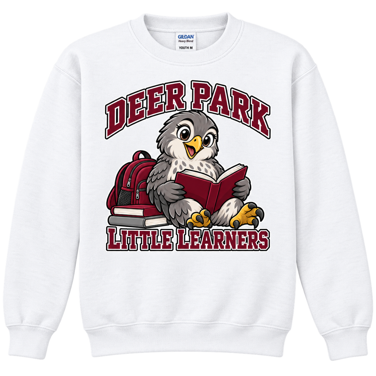 Deer Park Little Falcons Little Learner Youth Crewneck Sweatshirt in white, front view