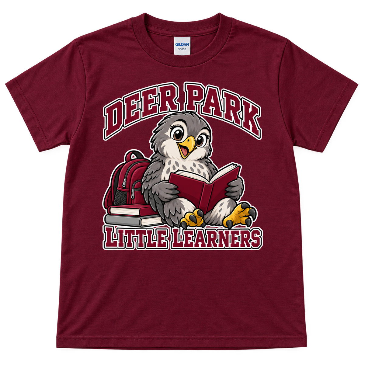 Deer Park Little Falcons little learner youth T-shirt in maroon, front view