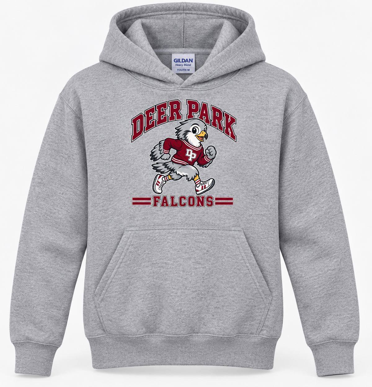 Deer Park Little Falcons Retro Runner Youth Pullover Hoodie in sport grey, front view