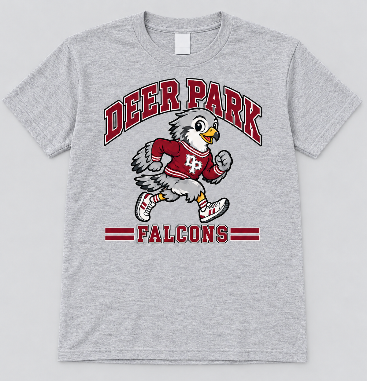 Deer Park Little Falcons retro runner youth T-shirt in sport grey, front view
