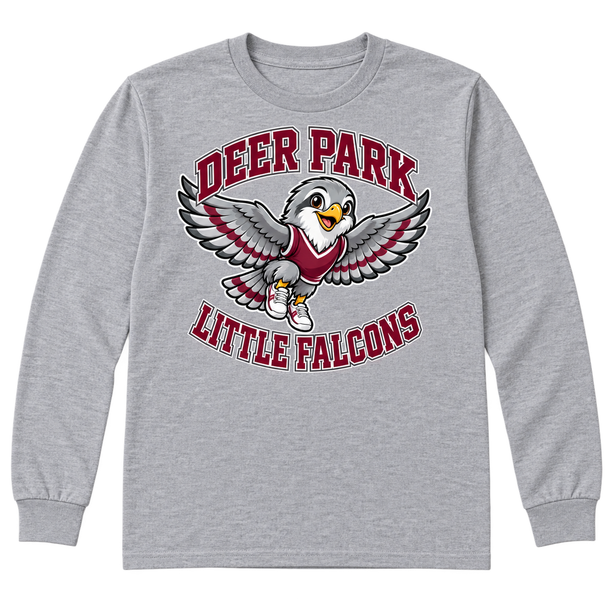 Deer Park Little Falcons Soar Youth Long-Sleeve T-Shirt in sport grey, front view