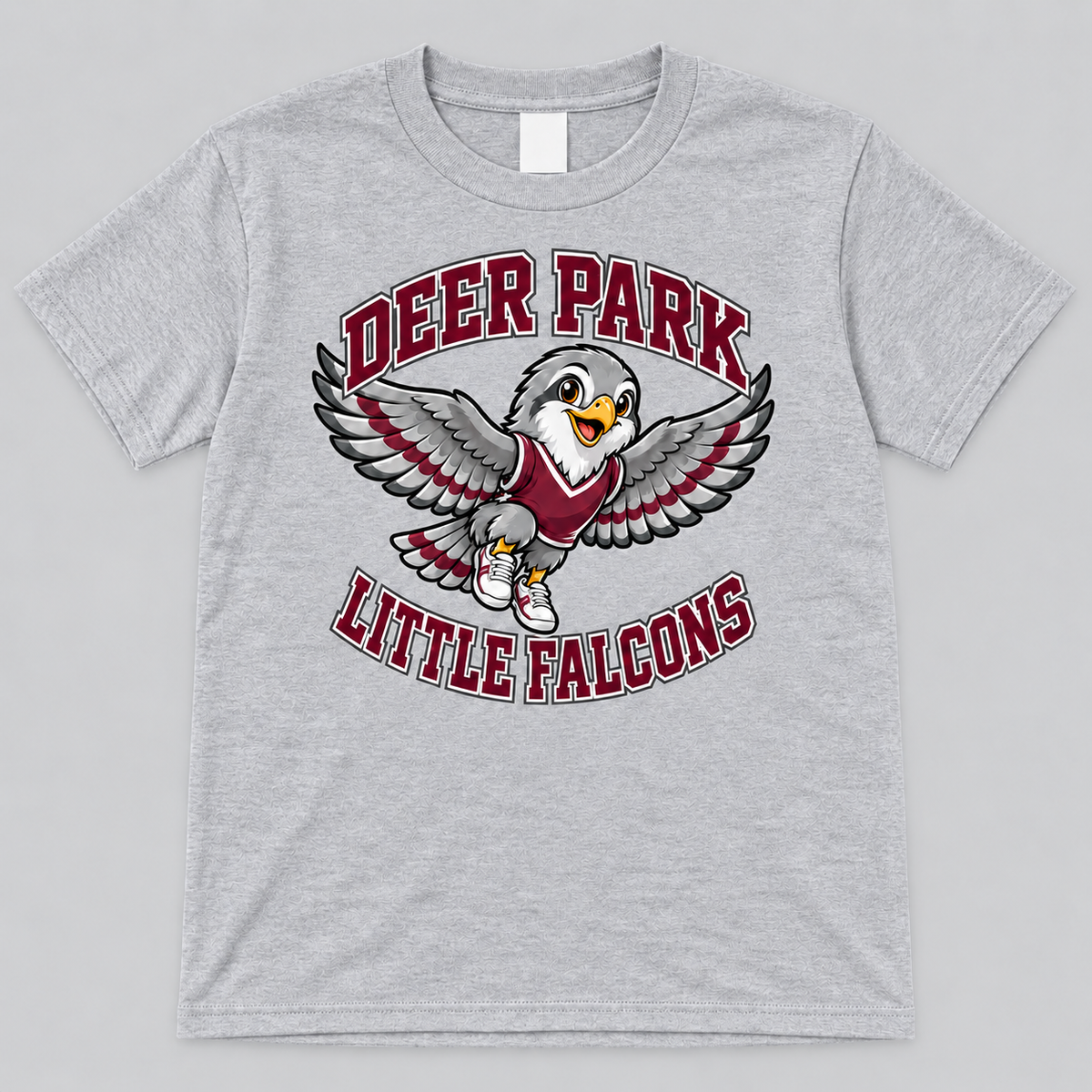 Deer Park Little Falcons soar youth T-shirt in sport grey, front view