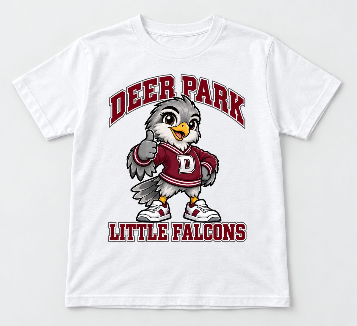 Deer Park Little Falcons Varsity Youth T-Shirt in White, front view