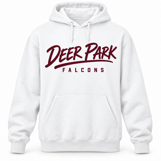 Deer Park Script Unisex Pullover Hoodie — White