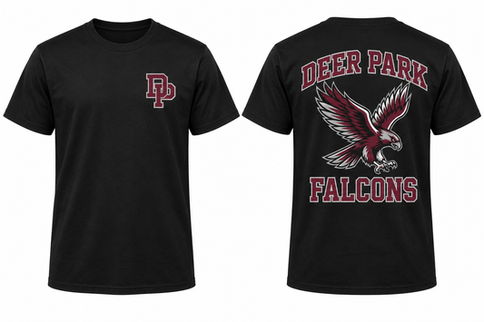 Deer Park Falcons black tee front and back concept