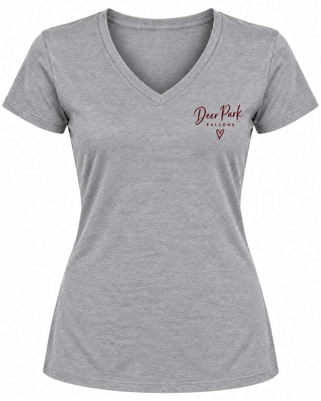 Deer Park Women's Script V-Neck Tee — Heather Gray