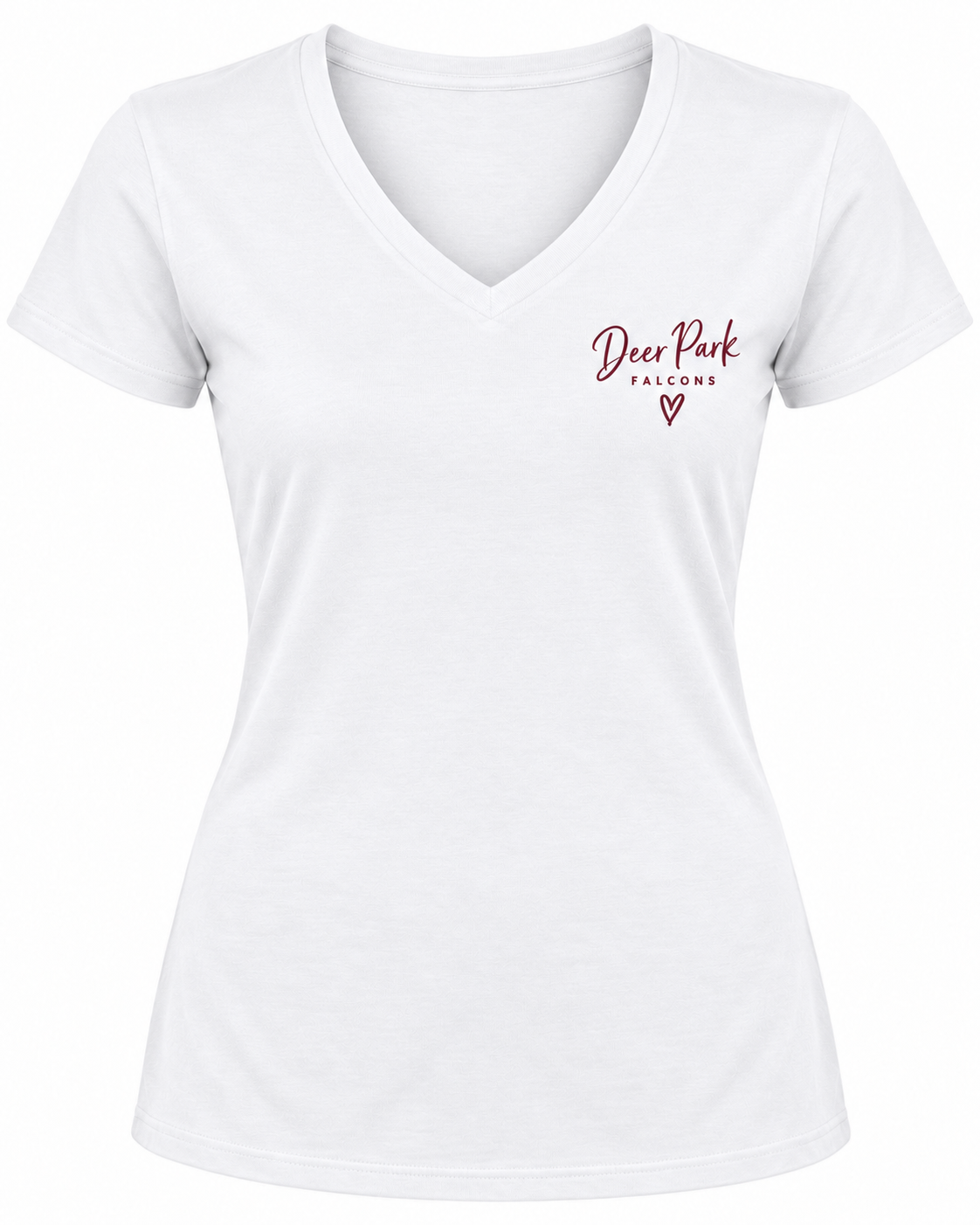 Deer Park Women's Script V-Neck Tee — White