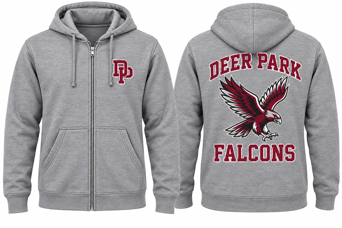 Deer Park Falcons zip-hoodie — Heather Gray