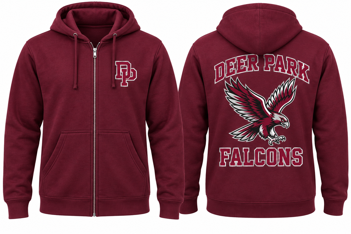 Deer Park Varsity Zip Hoodie — Maroon