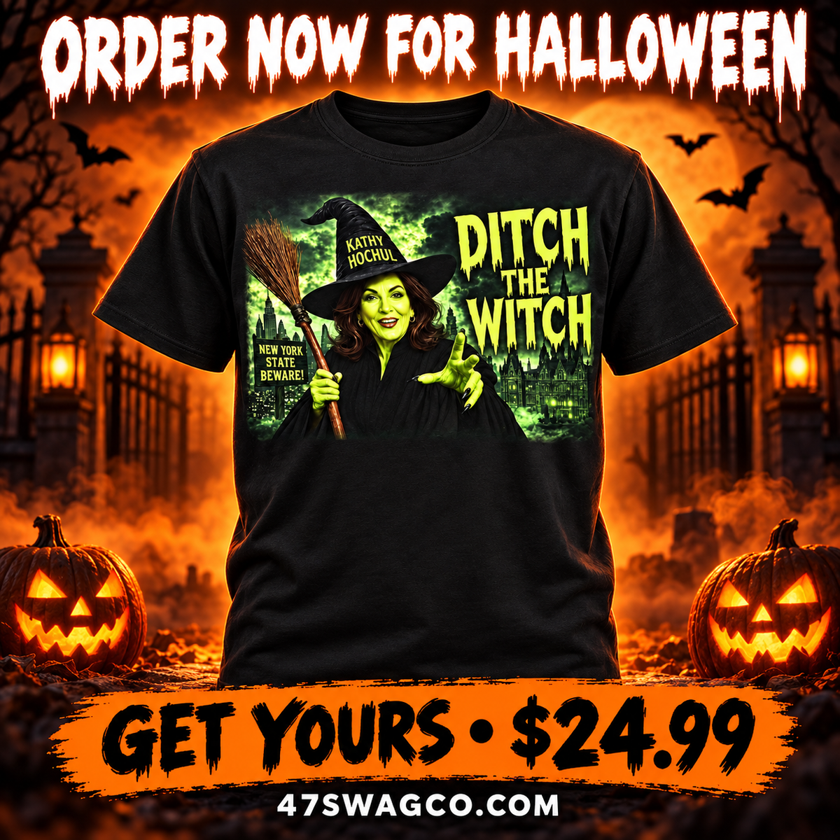 Order now for Halloween. Ditch the Witch black T-shirt, $24.99.