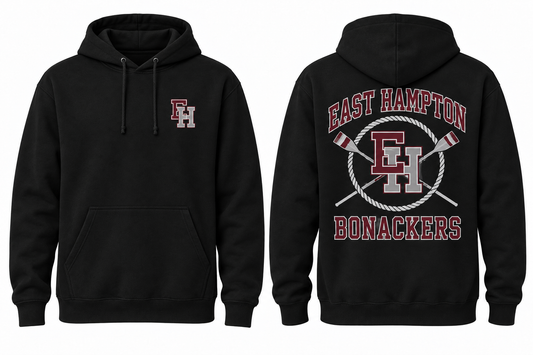 East Hampton Bonackers black Hoodie front and back concept