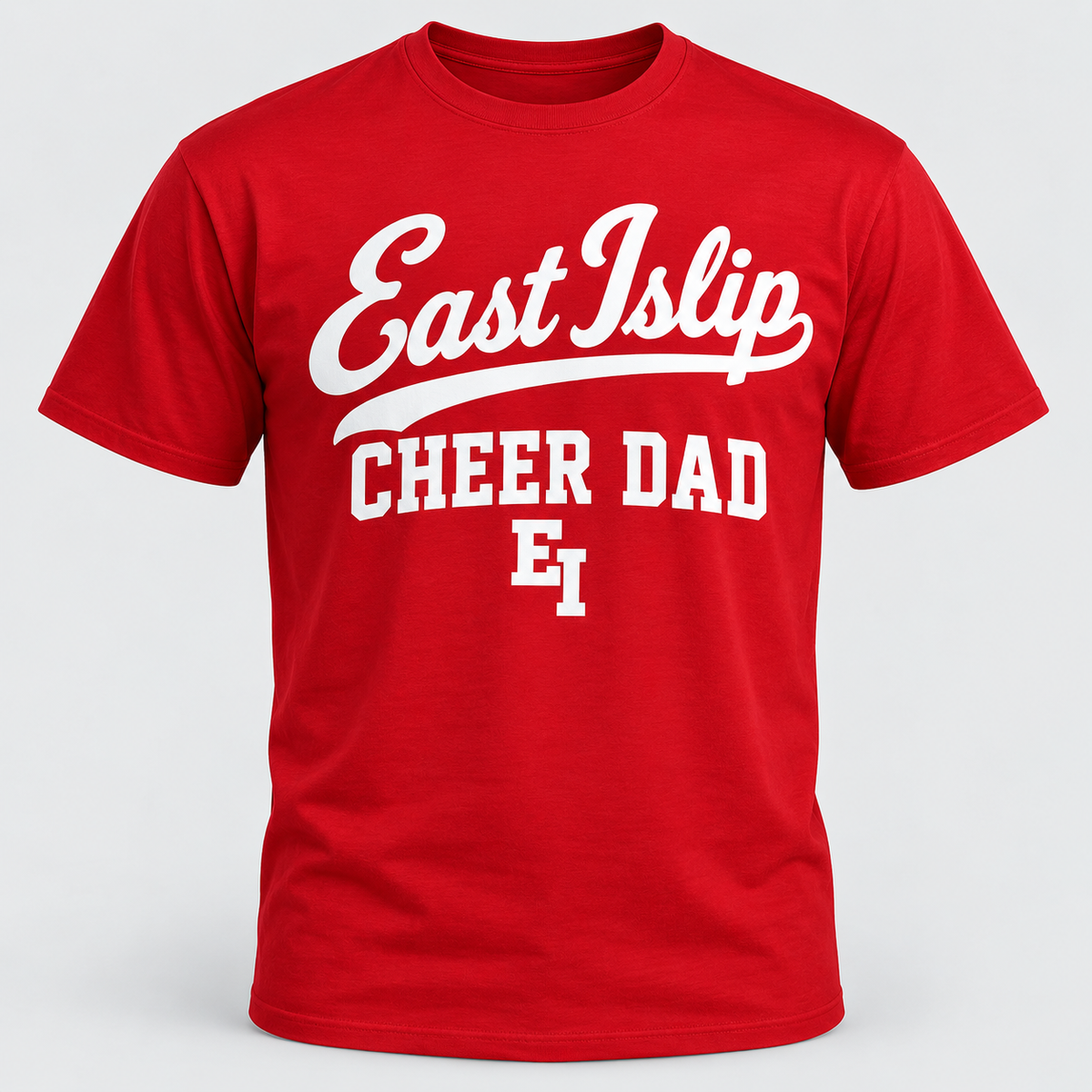 East Islip Cheer Dad Heritage Script T-Shirt - Red