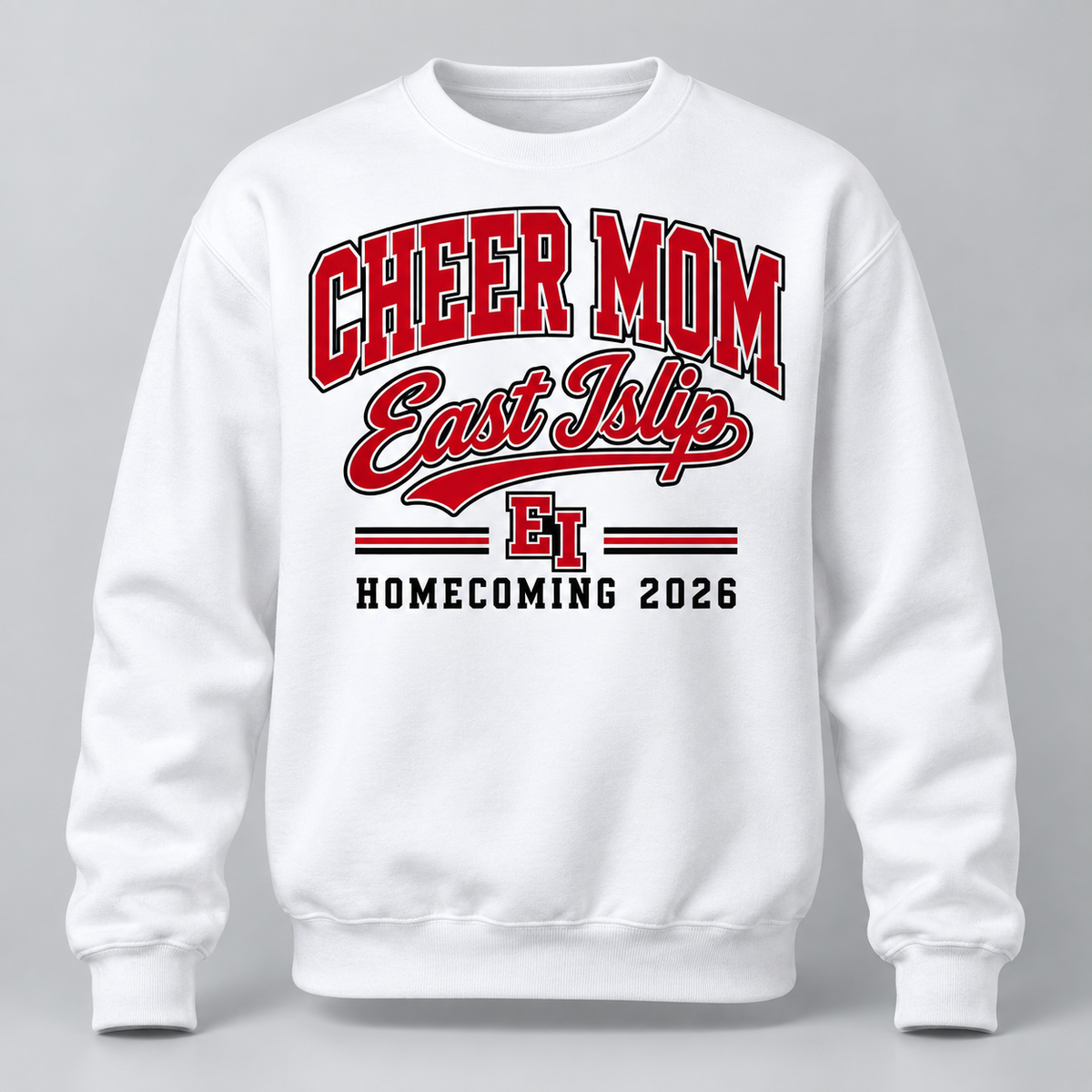 East Islip Cheer Homecoming 2026 Cheer Mom Championship Crewneck product mockup