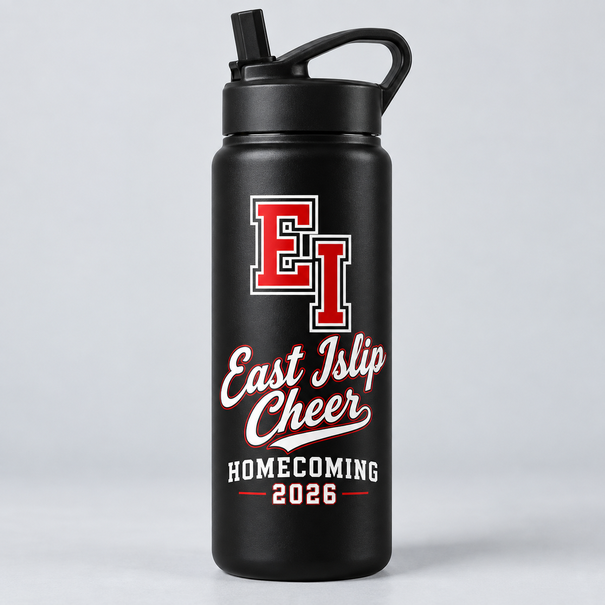 East Islip Cheer Homecoming 2026 EI Script Water Bottle product mockup