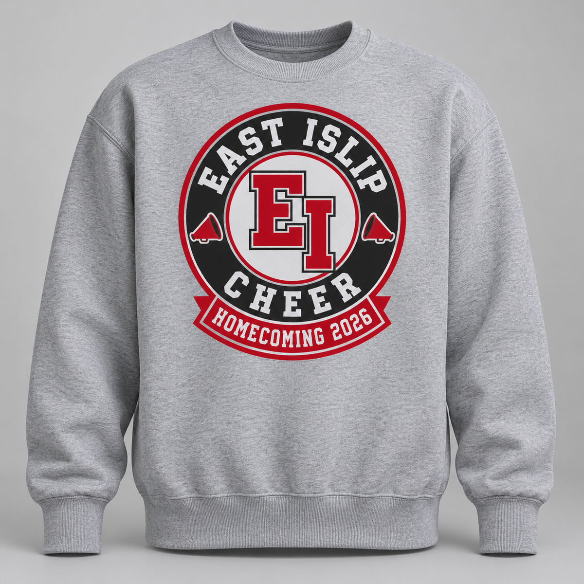 East Islip Cheer Homecoming 2026 Stadium Seal Crewneck product mockup