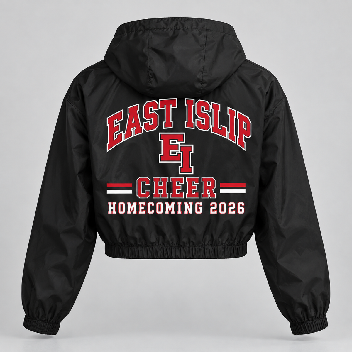 East Islip Cheer Homecoming 2026 Youth Cropped Windbreaker product mockup