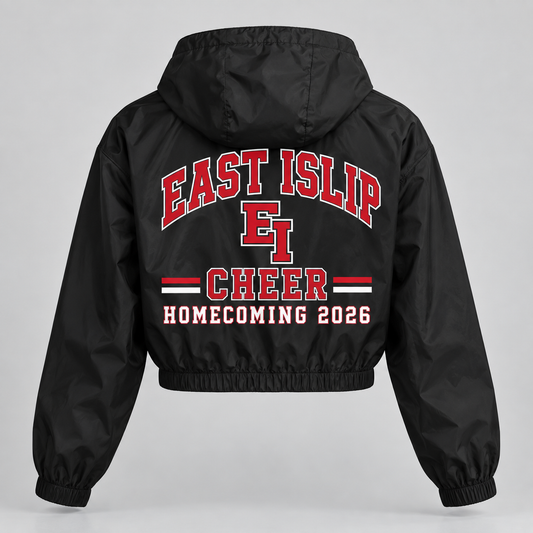 East Islip Cheer Homecoming 2026 Youth Cropped Windbreaker product mockup