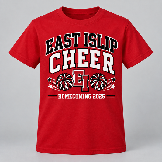 East Islip Cheer Homecoming 2026 Youth Varsity Tee product mockup