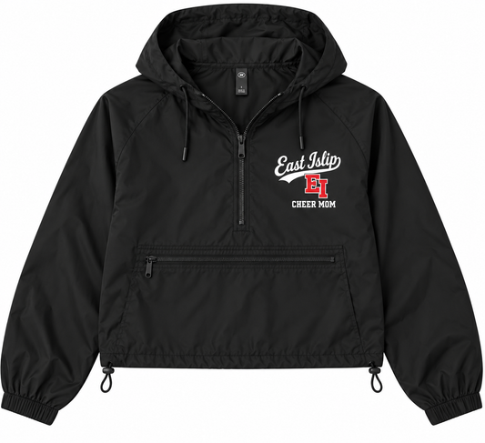 East Islip Cheer Mom EI Script Crop Windbreaker in Black