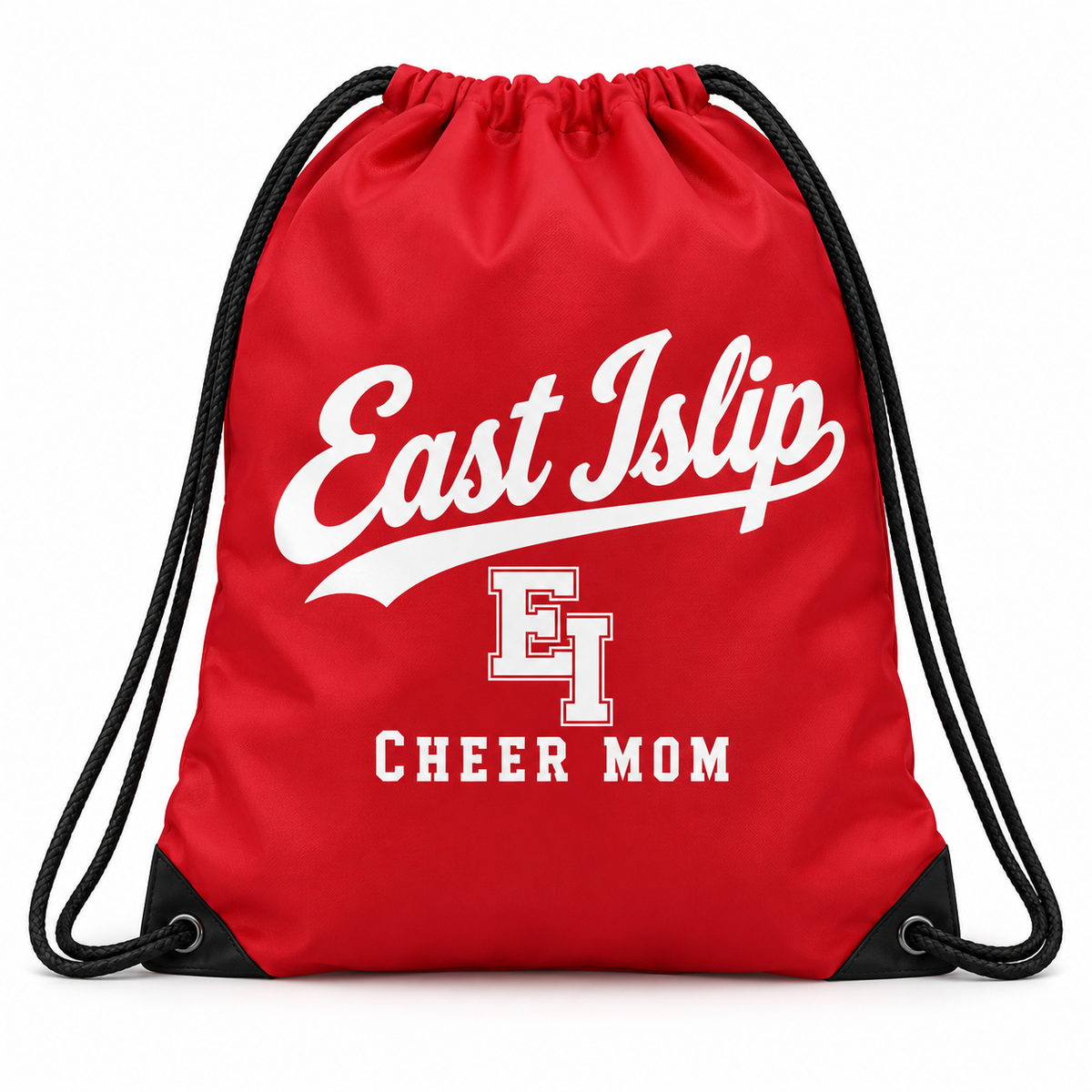 East Islip Cheer Mom Varsity Drawstring Bag in Red