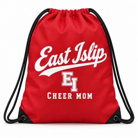 East Islip Cheer Mom Varsity Drawstring Bag in Red