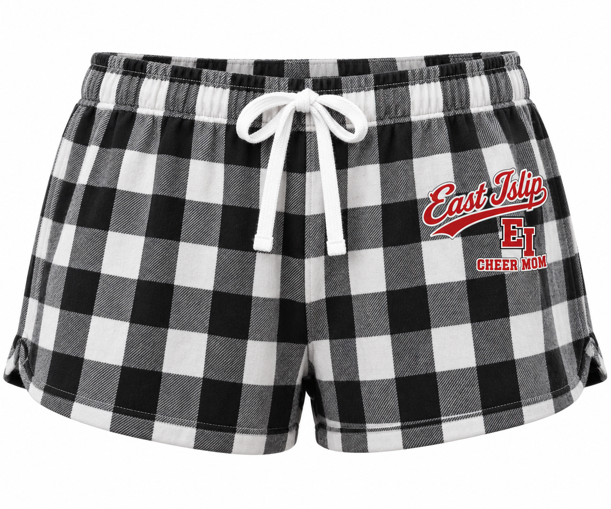 East Islip Cheer Mom Varsity Flannel Pajama Shorts in Black/White Buffalo Plaid