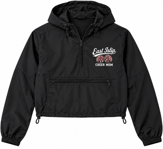 East Islip Cheer Mom Pom-Pom Script Crop Windbreaker in Black
