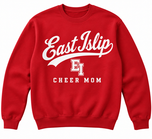 East Islip Cheer Mom Heritage Script Crewneck in Red