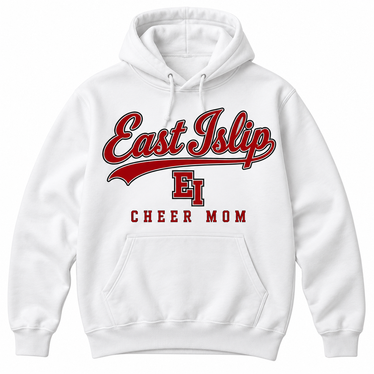East Islip Cheer Mom Heritage Script Hoodie in White