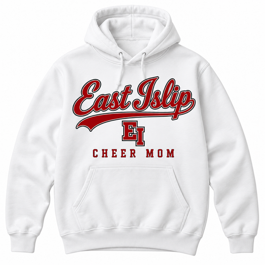 East Islip Cheer Mom Heritage Script Hoodie in White