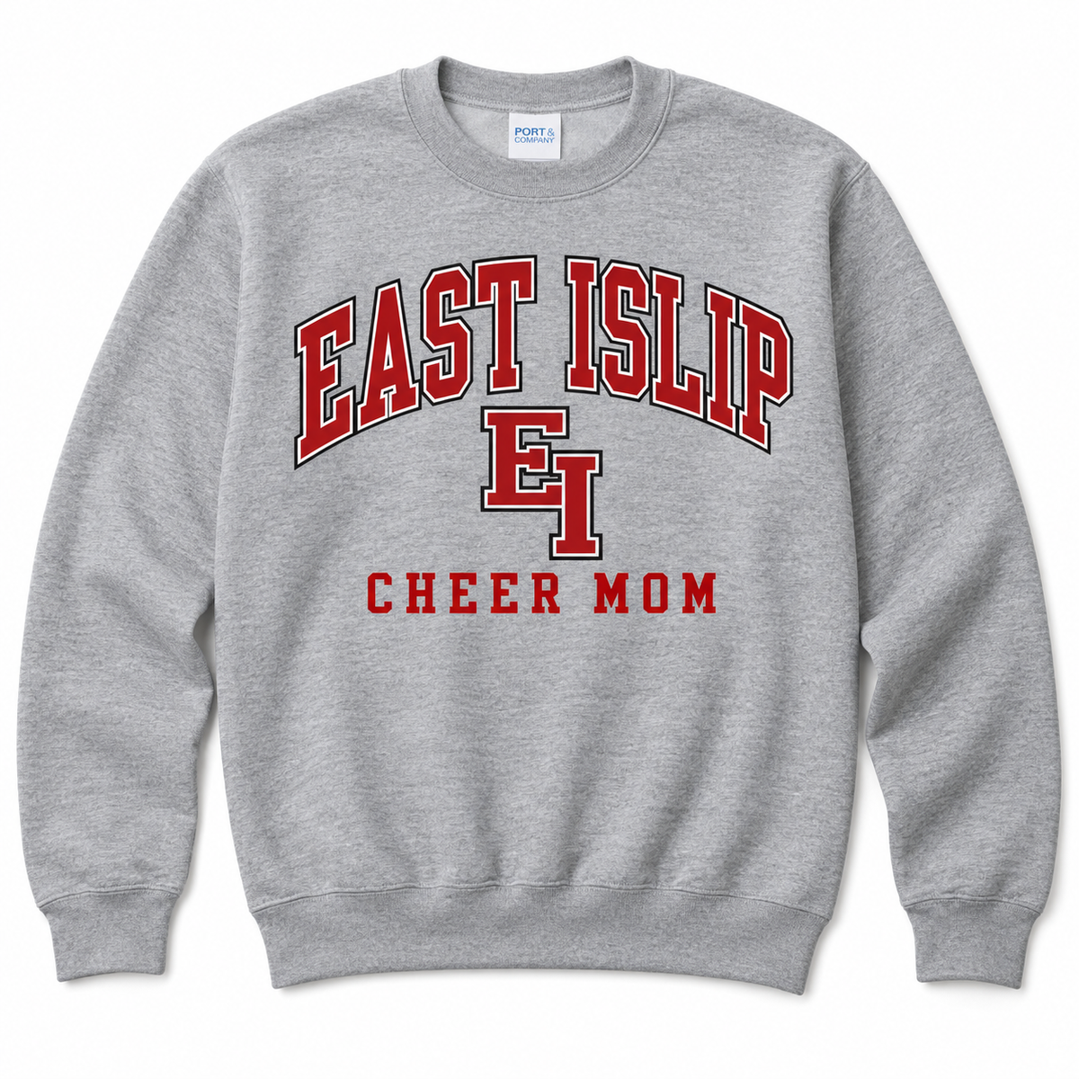 East Islip Cheer Mom Varsity Arch Crewneck in Athletic Heather