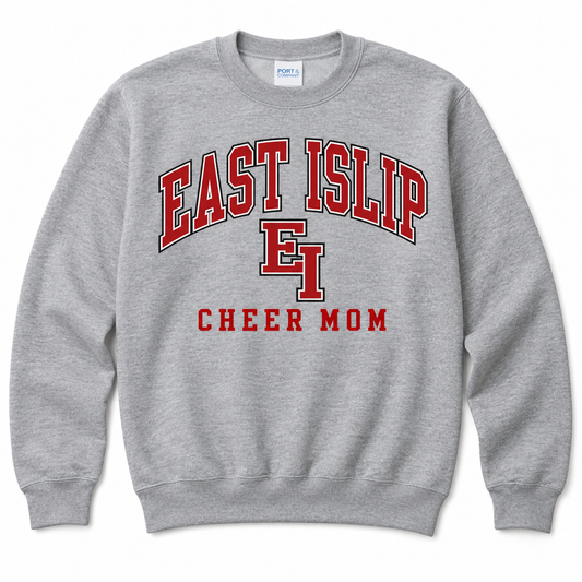 East Islip Cheer Mom Varsity Arch Crewneck in Athletic Heather