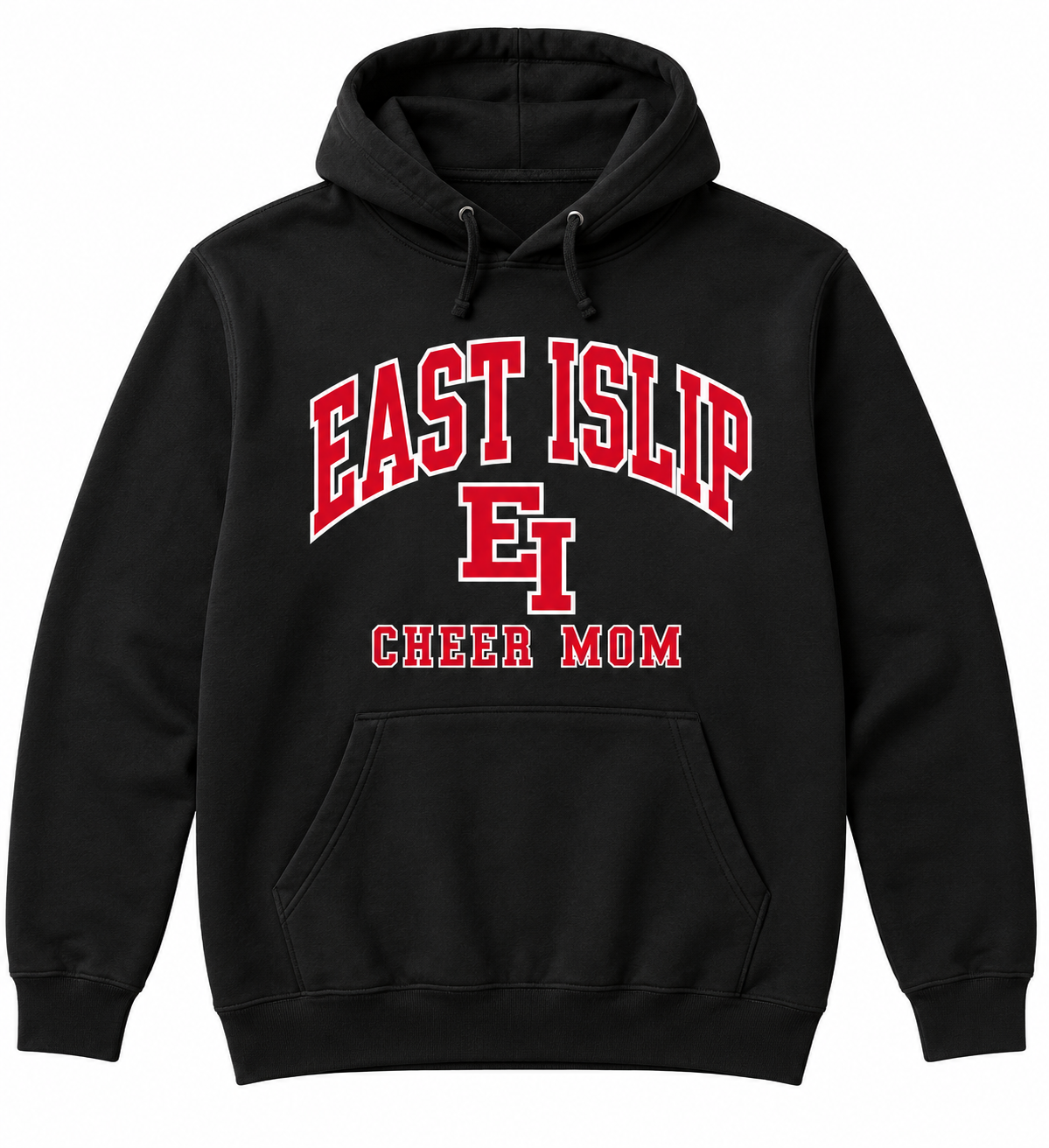 East Islip Cheer Mom Varsity Arch Hoodie in Jet Black