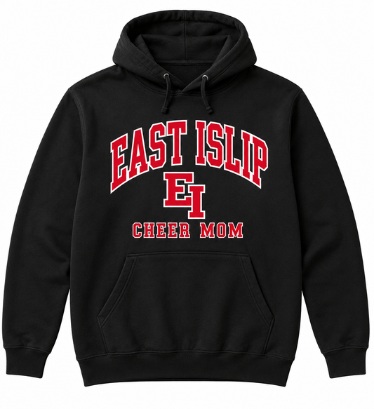 East Islip Cheer Mom Varsity Arch Hoodie in Jet Black