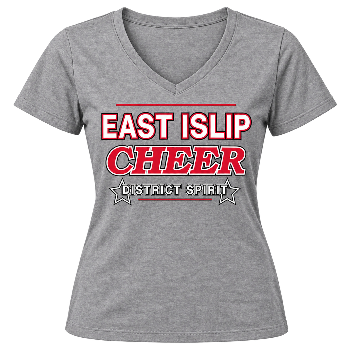 East Islip Cheer women’s collegiate V-neck in Athletic Heather, front view